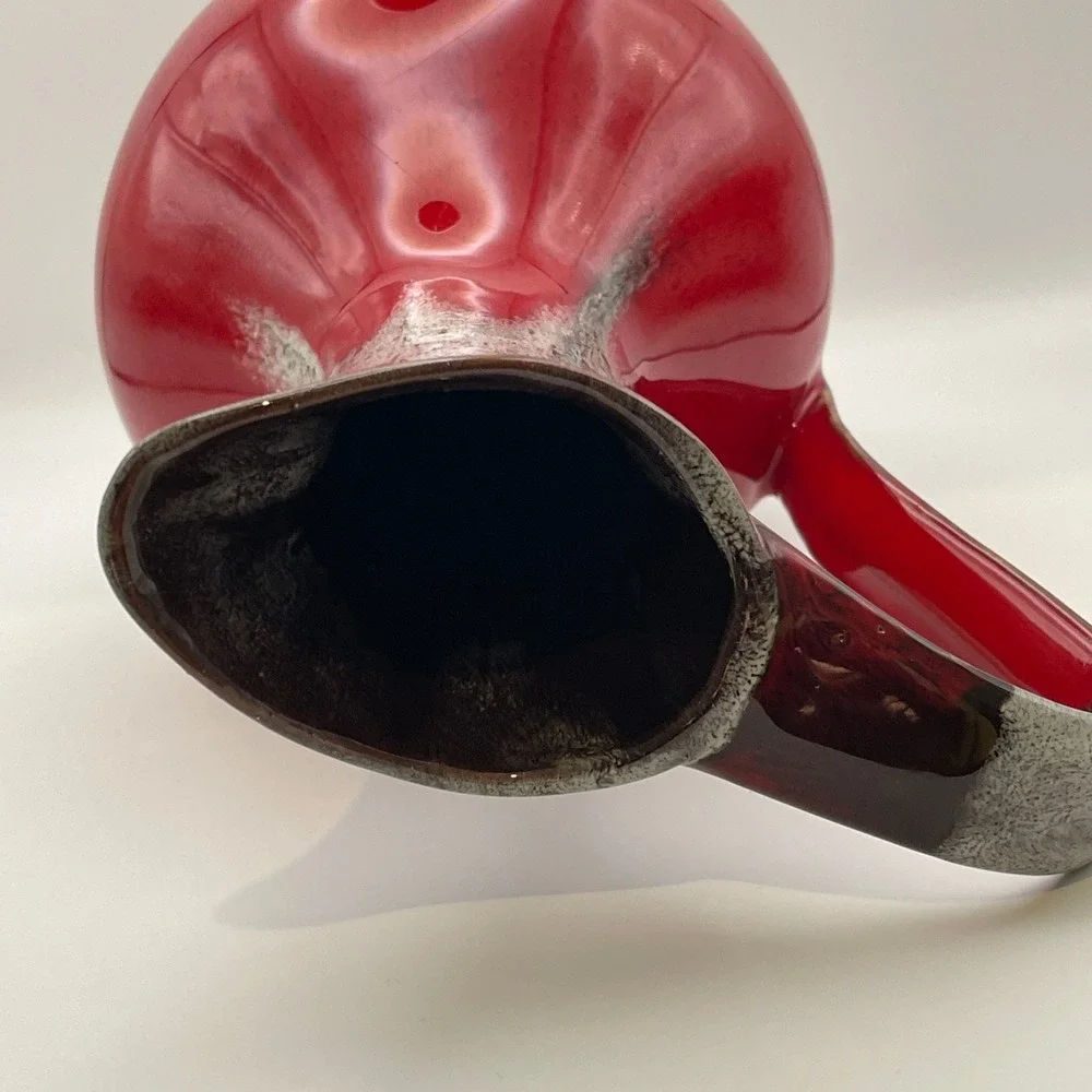 Vintage MCM Red Drip Glaze Ceramic Pitcher Vase Mid-Century Modern Pottery 11.5